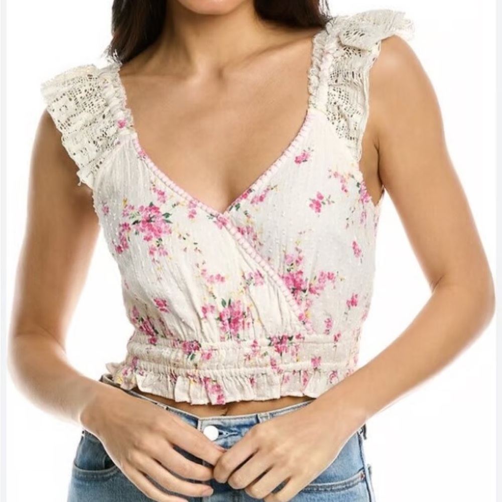 LoveShackFancy Pink Floral Crop Top